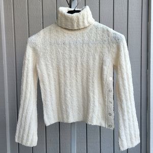3/$12 Cropped Side-Button Cream Sweater NWOT Women's Small Turtleneck Loose Knit